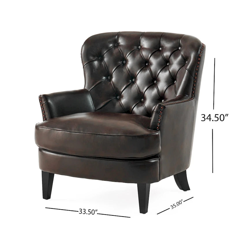 Poltrona Chesterfield in pelle marrone oversize "Tafton" di Christopher Knight Home