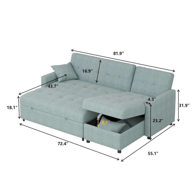 Divano letto e chaise longue reversibili ampi 82"