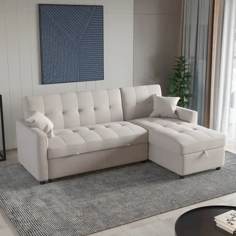 Divano letto e chaise longue reversibili ampi 82"