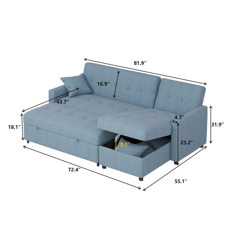 Divano letto e chaise longue reversibili ampi 82"