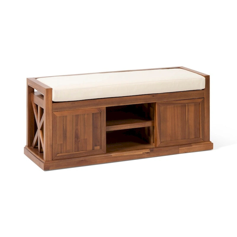 Panca contenitore Cantebella moderna in legno di acacia con cuscino di Christopher Knight Home
