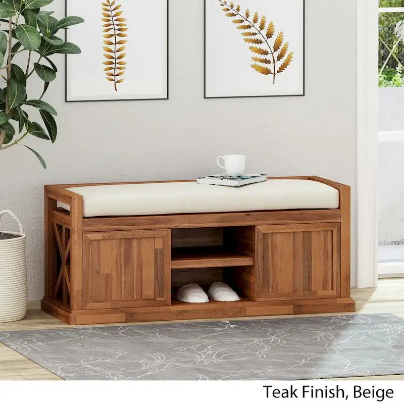 Panca contenitore Cantebella moderna in legno di acacia con cuscino di Christopher Knight Home