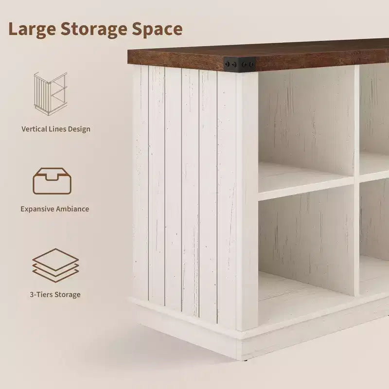 Libreria organizer a 8 cubi, libreria orizzontale rustica, libreria in legno da 62 pollici per ingresso, librerie lunghe e basse per soggiorno