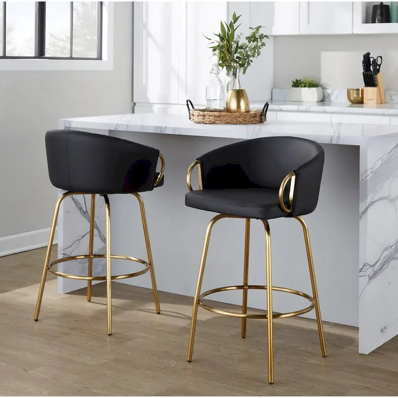 Silver Orchid Battista 26 Fixed-Height Gold Counter Stool with Round Gold Footrest (Set of 2)