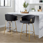 Silver Orchid Battista 26 Fixed-Height Gold Counter Stool with Round Gold Footrest (Set of 2)
