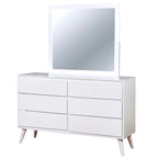 Comò Fopp a 6 cassetti e specchio, set 2 pezzi, stile moderno di metà secolo, di Furniture of America