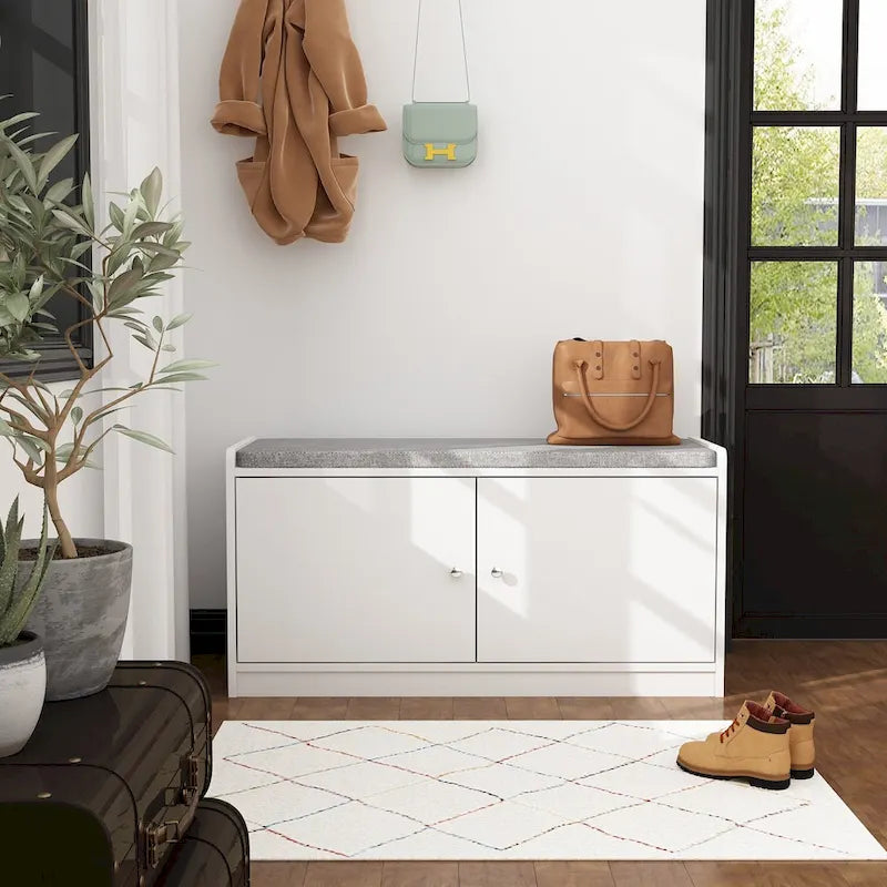 Panca Contenitore Bianca da 35.8W con Cassetti e Cuscino Imbottito