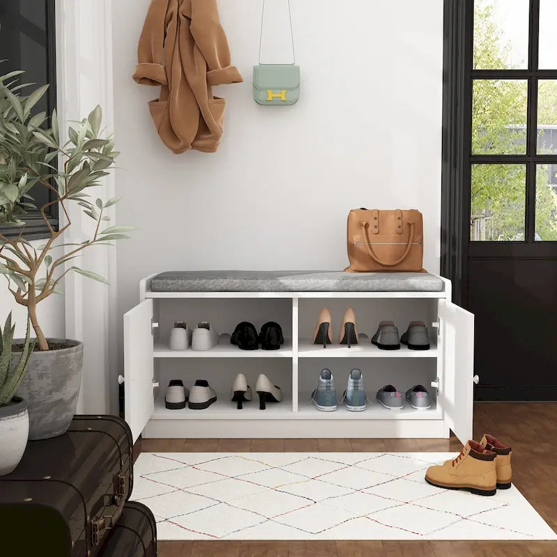 Panca Contenitore Bianca da 35.8W con Cassetti e Cuscino Imbottito