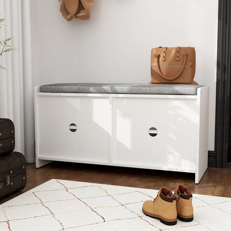Panca Contenitore Bianca da 35.8W con Cassetti e Cuscino Imbottito
