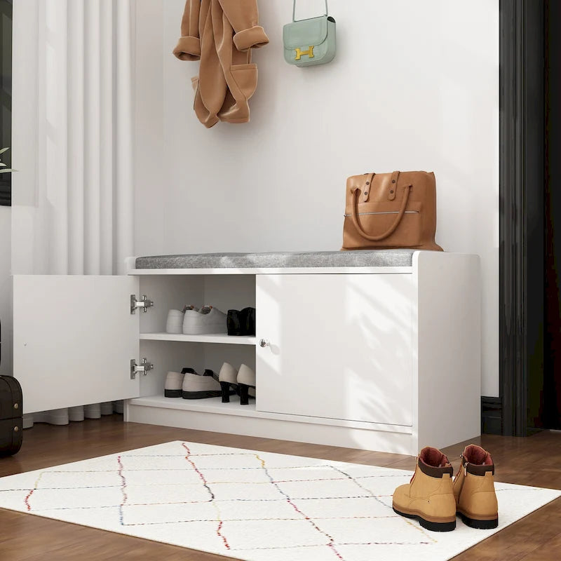 Panca Contenitore Bianca da 35.8W con Cassetti e Cuscino Imbottito