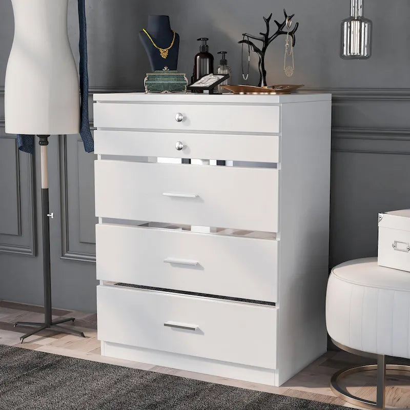 Armadio portagioie a 5 cassetti Mary Glam con feltro di Furniture of America