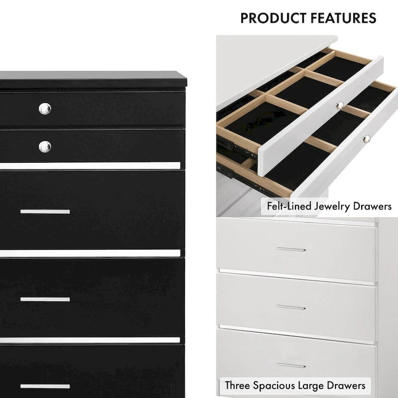 Armadio portagioie a 5 cassetti Mary Glam con feltro di Furniture of America