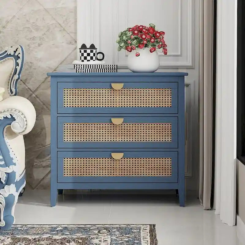 Mobiletto contenitore in rattan a 3 cassetti per camera da letto e soggiorno