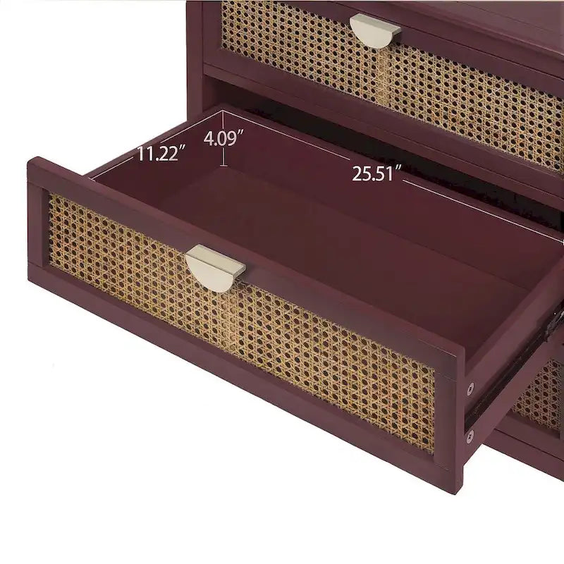 Mobiletto contenitore in rattan a 3 cassetti per camera da letto e soggiorno