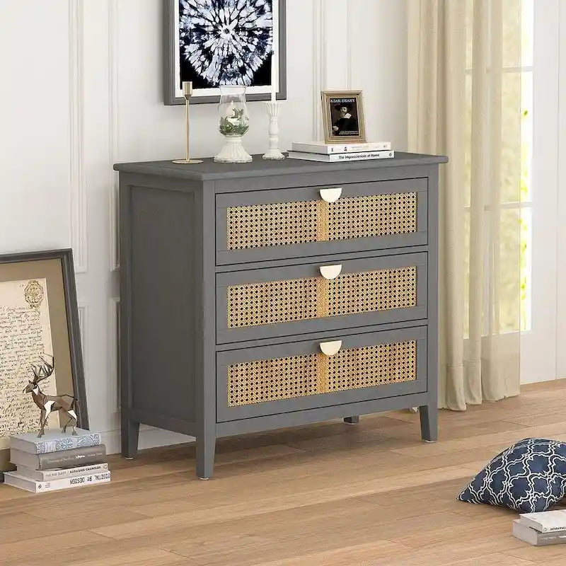 Mobiletto contenitore in rattan a 3 cassetti per camera da letto e soggiorno