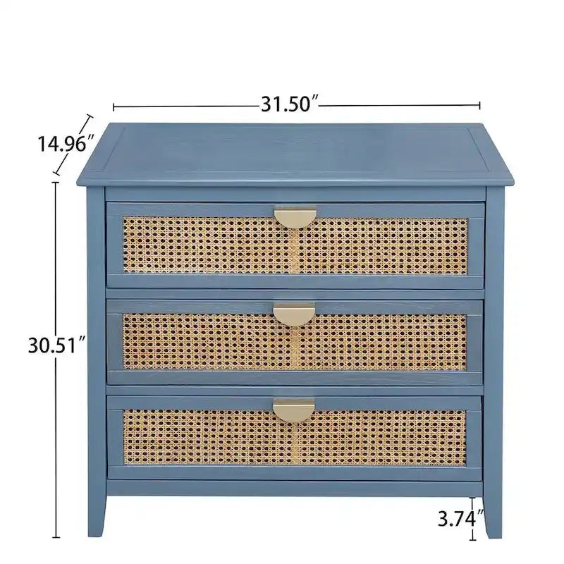 Mobiletto contenitore in rattan a 3 cassetti per camera da letto e soggiorno