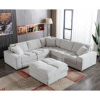 Divano sezionale modulare trapuntato in tessuto contemporaneo Roundhill Furniture Breton con pouf, Oyster