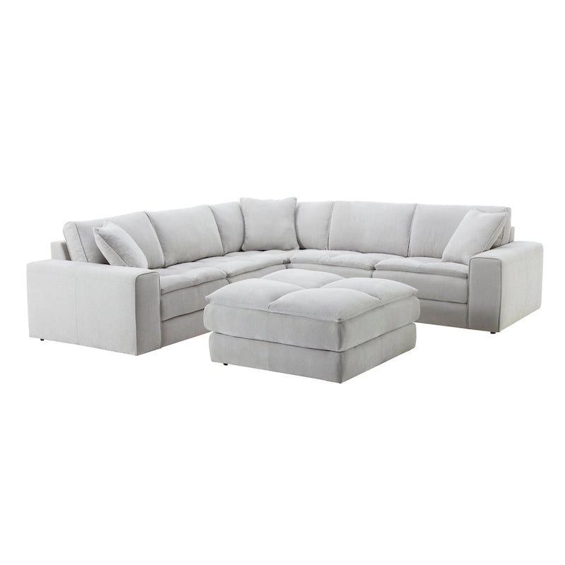 Divano sezionale modulare trapuntato in tessuto contemporaneo Roundhill Furniture Breton con pouf, Oyster