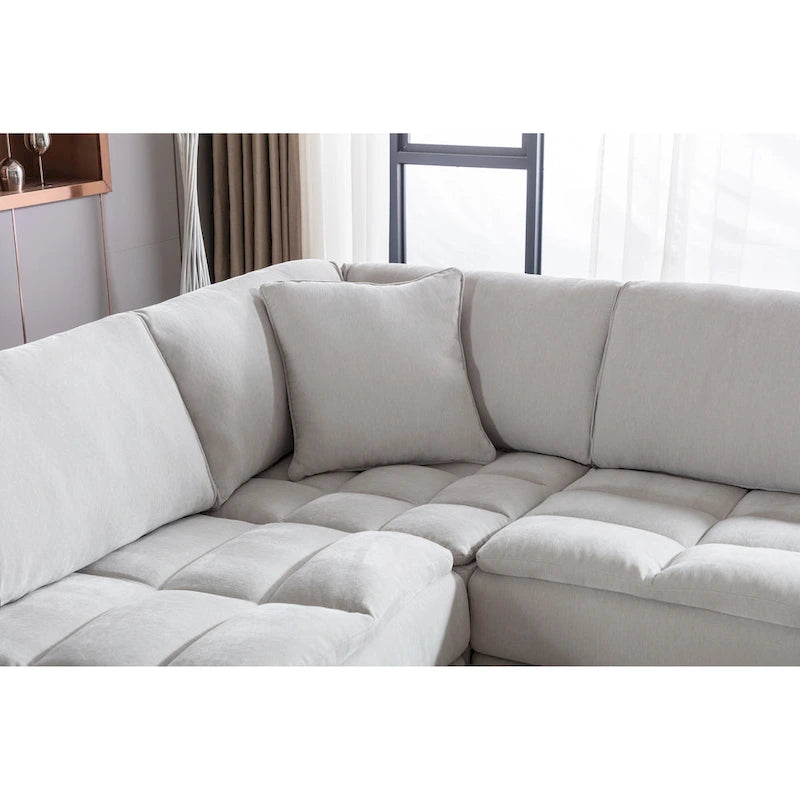 Divano sezionale modulare trapuntato in tessuto contemporaneo Roundhill Furniture Breton con pouf, Oyster