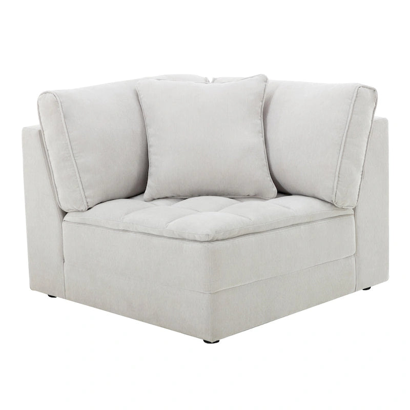 Divano sezionale modulare trapuntato in tessuto contemporaneo Roundhill Furniture Breton con pouf, Oyster