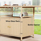 Mobile Moasis Armadietto da Esterno in Rattan con Tavolo da Bar da Giardino e Piano in Legno, 128P x 53L x 86A cm