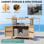 Mobile Moasis Armadietto da Esterno in Rattan con Tavolo da Bar da Giardino e Piano in Legno, 128P x 53L x 86A cm