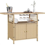 Mobile Moasis Armadietto da Esterno in Rattan con Tavolo da Bar da Giardino e Piano in Legno, 128P x 53L x 86A cm