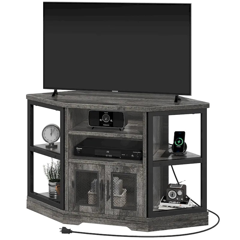 Mobili porta TV ad angolo in legno Moasis Farmhouse per TV fino a 55 pollici, console TV e centro di intrattenimento