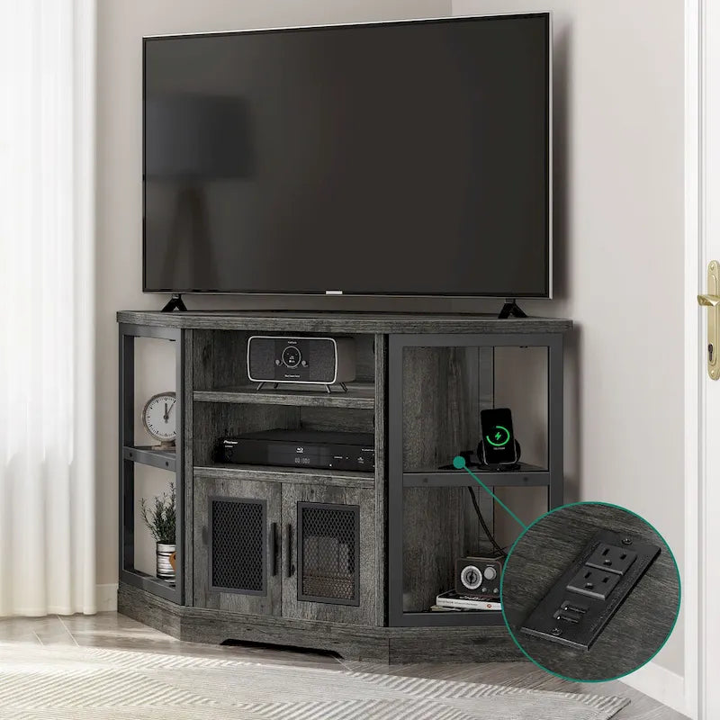 Mobili porta TV ad angolo in legno Moasis Farmhouse per TV fino a 55 pollici, console TV e centro di intrattenimento