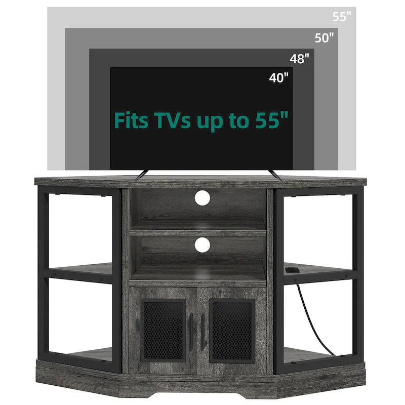 Mobili porta TV ad angolo in legno Moasis Farmhouse per TV fino a 55 pollici, console TV e centro di intrattenimento