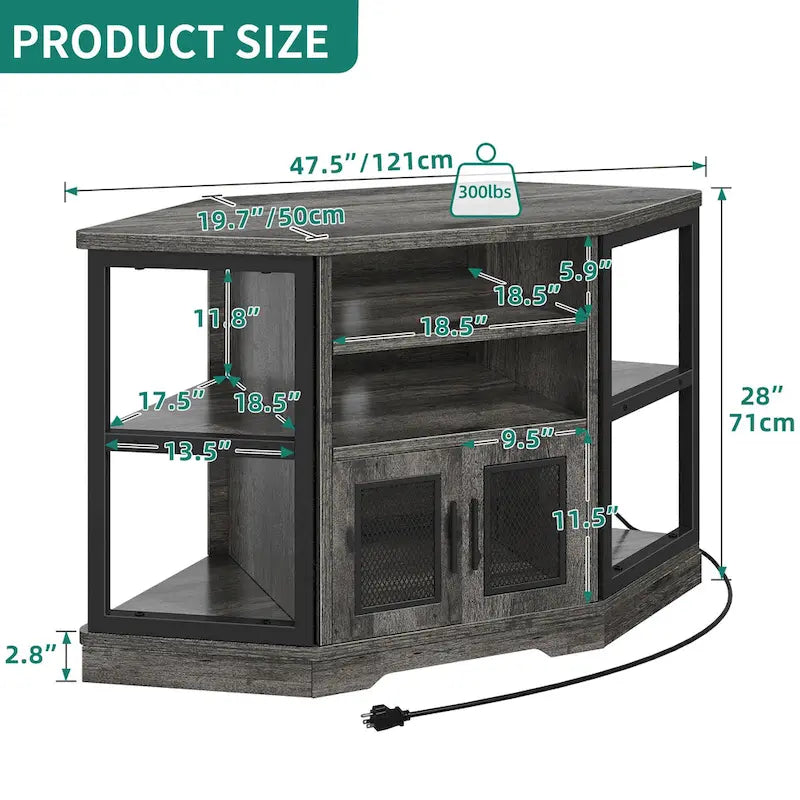 Mobili porta TV ad angolo in legno Moasis Farmhouse per TV fino a 55 pollici, console TV e centro di intrattenimento
