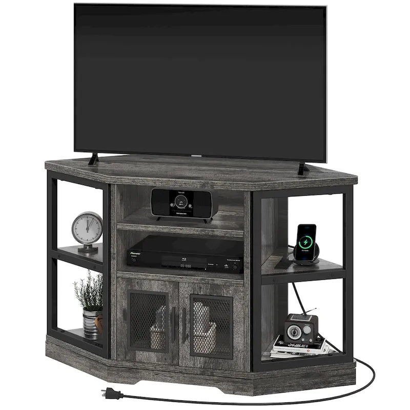 Mobili porta TV ad angolo in legno Moasis Farmhouse per TV fino a 55 pollici, console TV e centro di intrattenimento