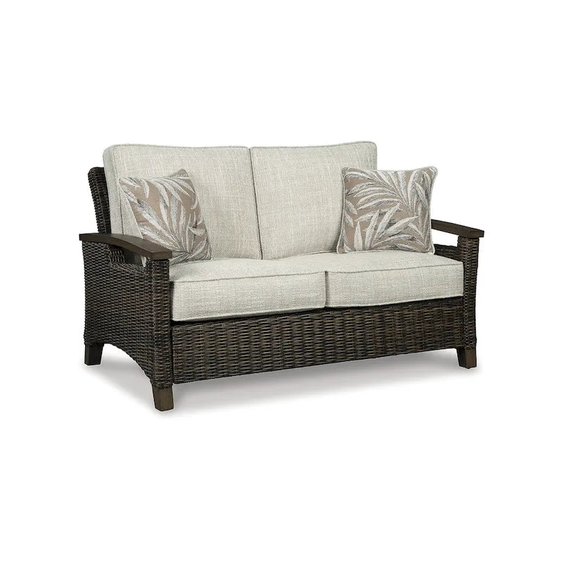Signature Design by Ashley Paradise Trail Divanetto da esterno, sedie a sdraio e tavolo con braciere marrone medio/beige