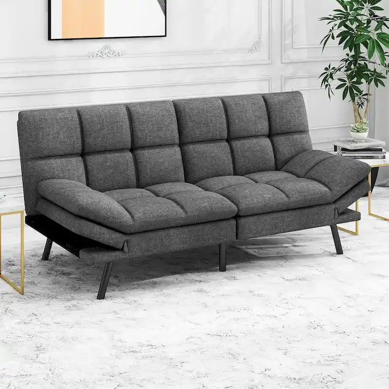 Memory Foam Futon Couch Bed Convertible Sofa with Adjustable Splitback for Compact Living Space