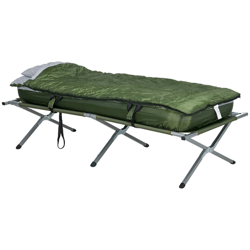 Outsunny Brandina da Campeggio, Set Letto Pieghevole da Esterno con Materasso, Sacco a Pelo, Cuscino e Borsa per il Trasporto, Comoda e Portatile