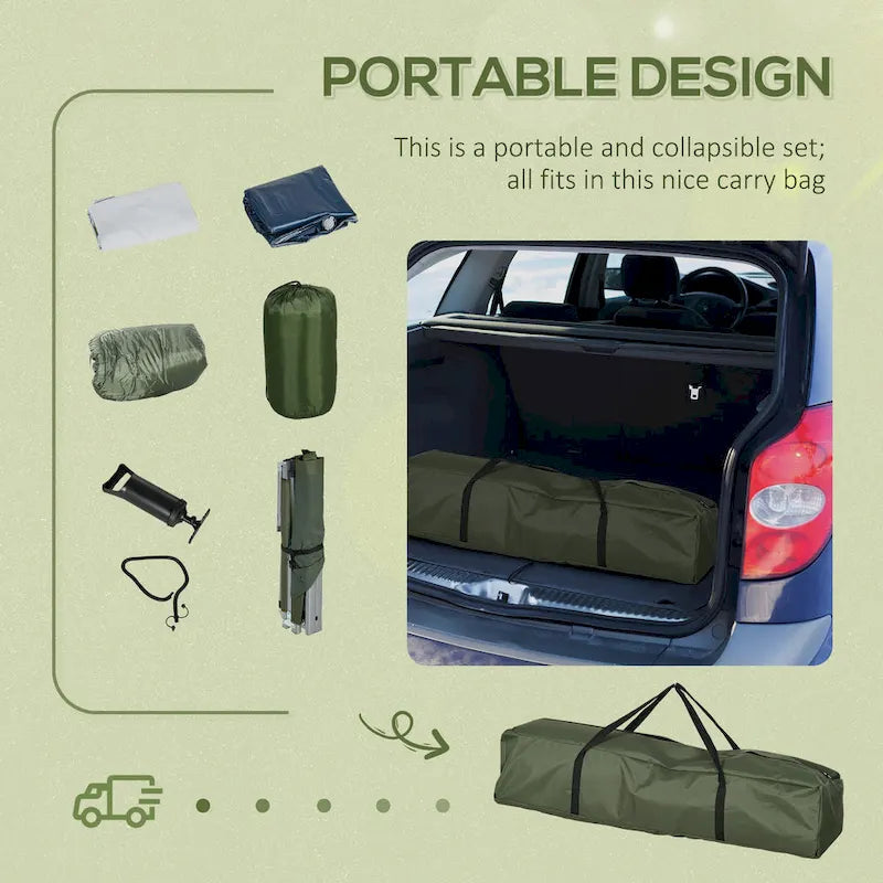 Outsunny Brandina da Campeggio, Set Letto Pieghevole da Esterno con Materasso, Sacco a Pelo, Cuscino e Borsa per il Trasporto, Comoda e Portatile