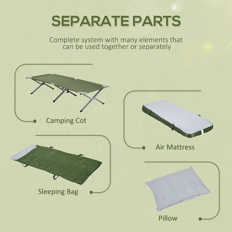 Outsunny Brandina da Campeggio, Set Letto Pieghevole da Esterno con Materasso, Sacco a Pelo, Cuscino e Borsa per il Trasporto, Comoda e Portatile