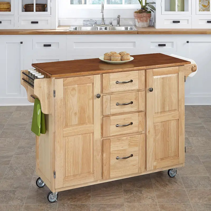 Carrello da cucina a 4 cassetti Copper Grove Puff Island con finitura naturale