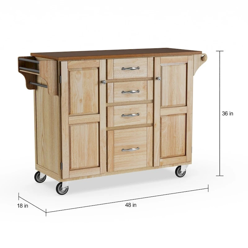Carrello da cucina a 4 cassetti Copper Grove Puff Island con finitura naturale