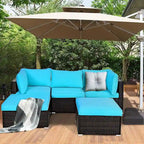 Set di mobili da giardino in rattan da 5 pezzi, set conversazione sezionale nero