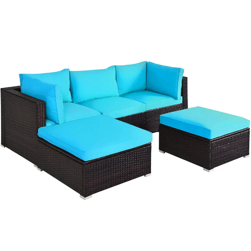 Set di mobili da giardino in rattan da 5 pezzi, set conversazione sezionale nero