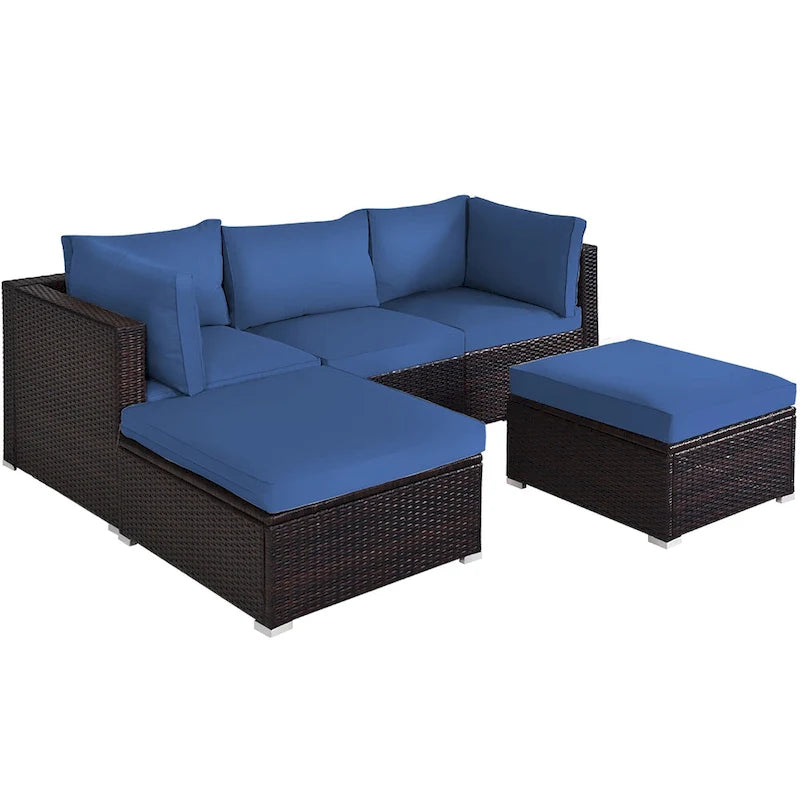Set di mobili da giardino in rattan da 5 pezzi, set conversazione sezionale nero