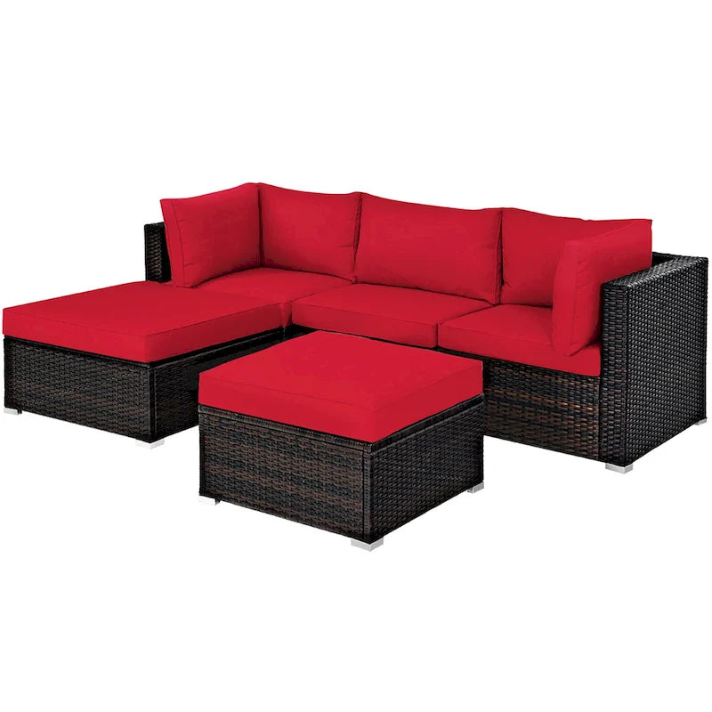 Set di mobili da giardino in rattan da 5 pezzi, set conversazione sezionale nero