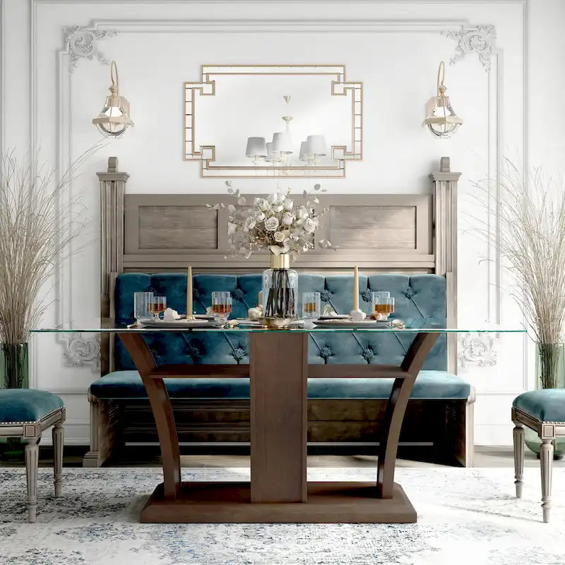 Tavolo da pranzo Furniture of America Bind contemporaneo con piano in vetro da 72 pollici, finitura ciliegio