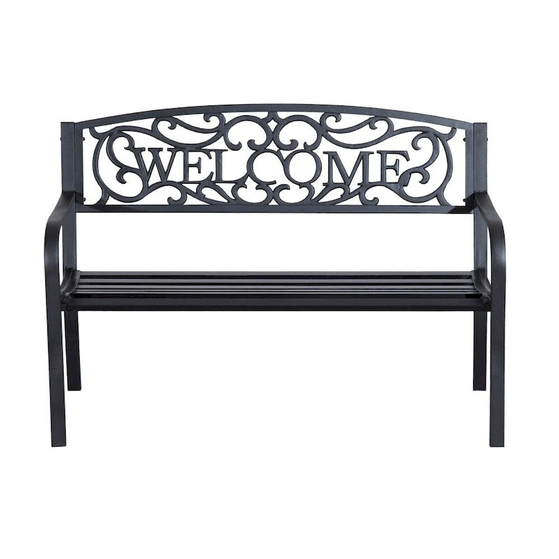 Outsunny Panchina da Giardino a 2 Posti 50 in Acciaio con Motivo a Vite Decorativo per Esterni, con Costruzione Resistente alle Intemperie e Design Carino
