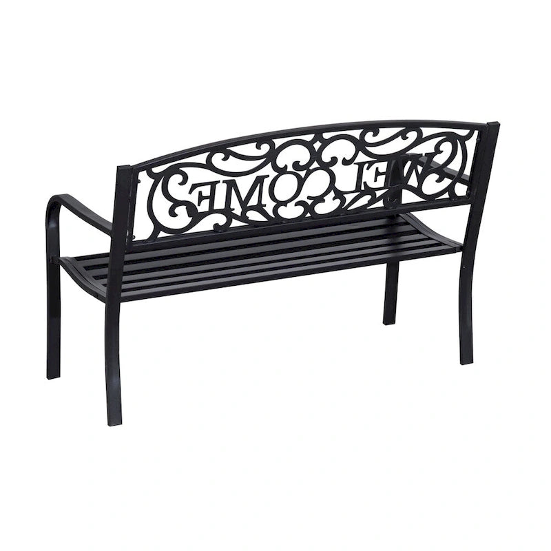 Outsunny Panchina da Giardino a 2 Posti 50 in Acciaio con Motivo a Vite Decorativo per Esterni, con Costruzione Resistente alle Intemperie e Design Carino