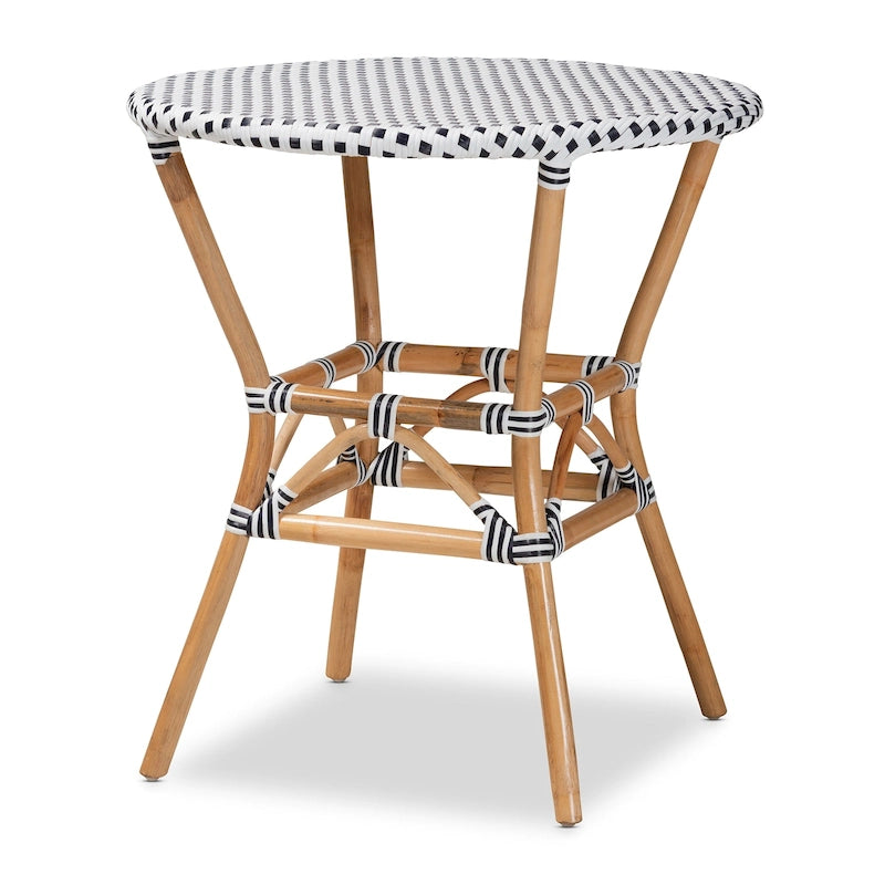 Tavolo da pranzo Tavor classico francese in bianco e nero intrecciato/rattan naturale per interni ed esterni