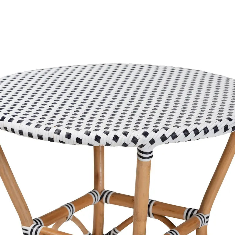 Tavolo da pranzo Tavor classico francese in bianco e nero intrecciato/rattan naturale per interni ed esterni