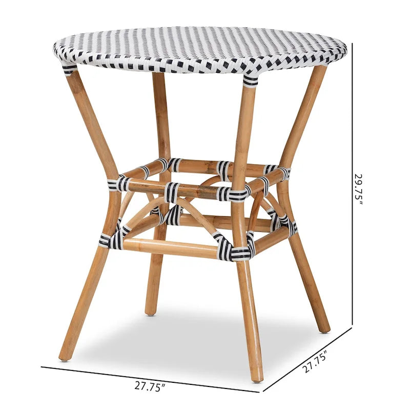 Tavolo da pranzo Tavor classico francese in bianco e nero intrecciato/rattan naturale per interni ed esterni
