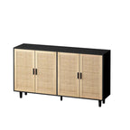 Credenza funzionale a 4 ante in rattan decorativo